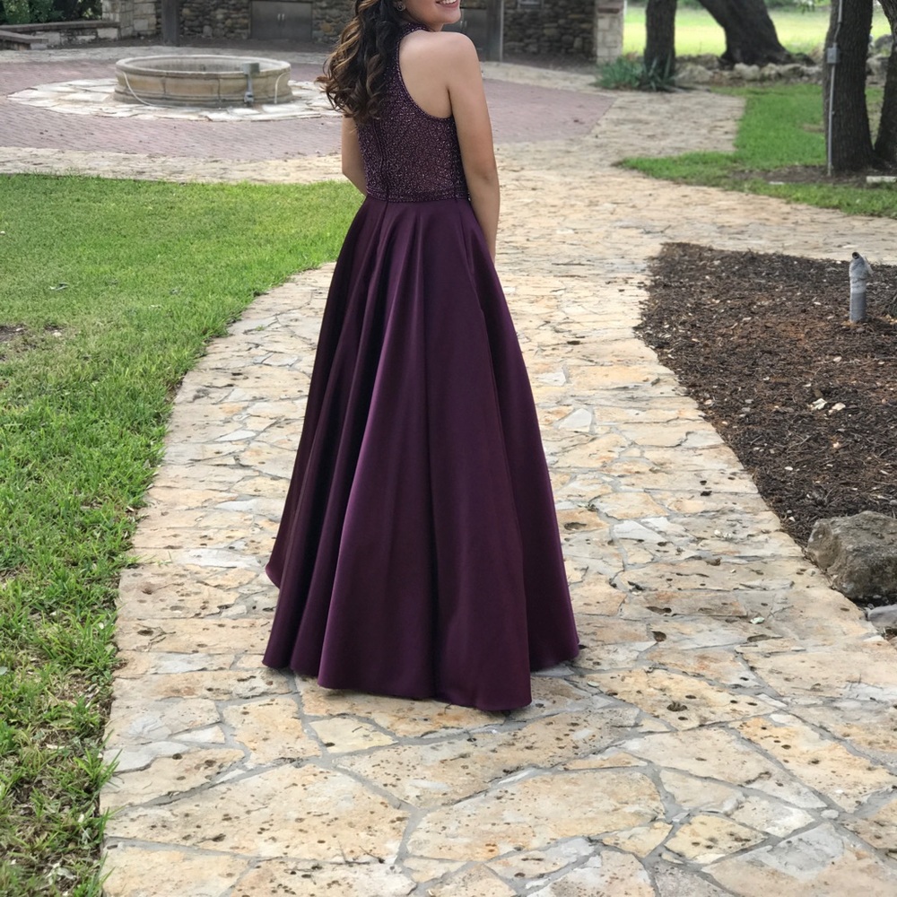 Highneck Beaded Prom Dress Color: Eggplant